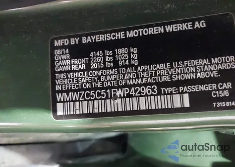 2015 Mini Countryman Cooper S z USA, uszkodzony, nr VIN WMWZC5C51FWP42963